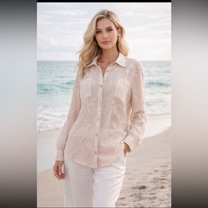 Kyla Seo Womens Size Large Lightweight Floral Embroidered Top